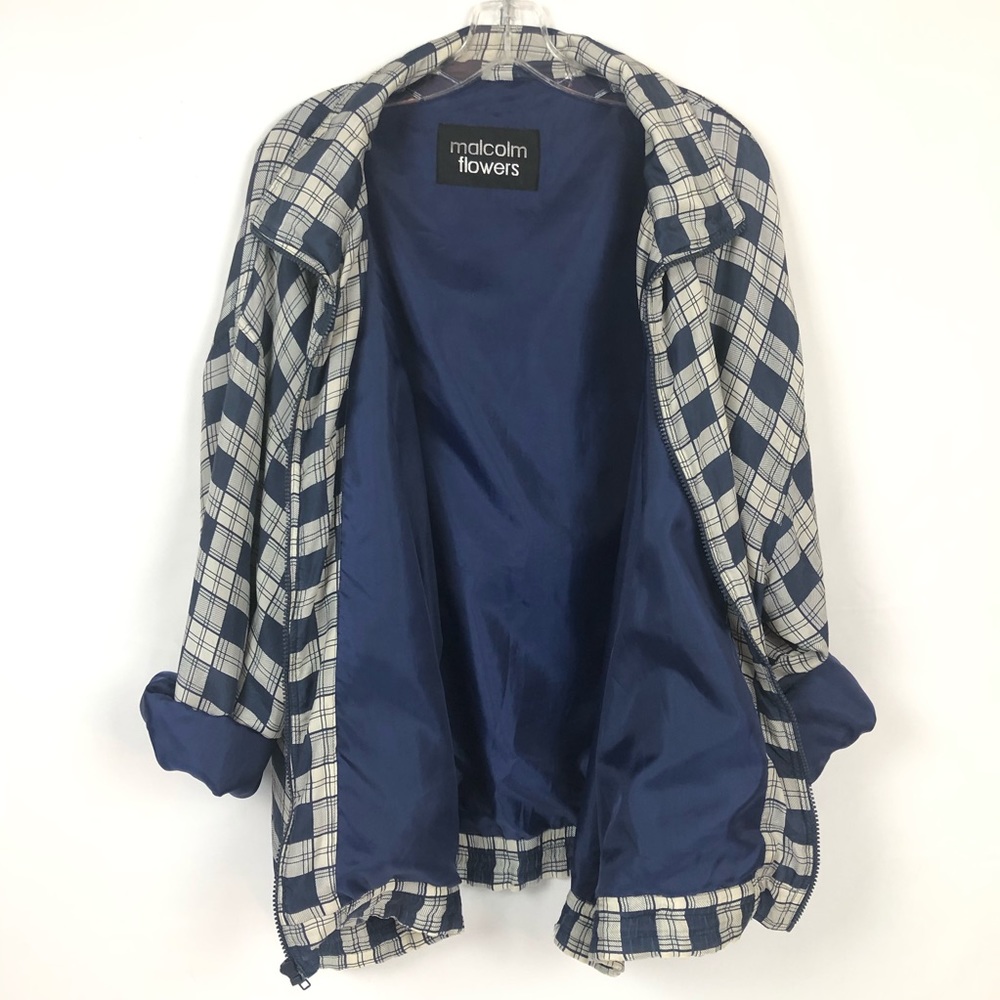 MALCOLM FLOWERS VTG SILK Zip-up Windbreaker Plaid - Picture 7 of 8